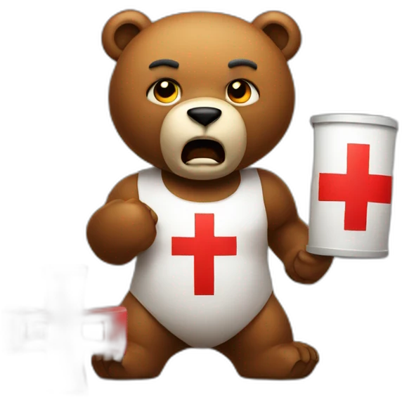 Angry bear holding red cross emoji
