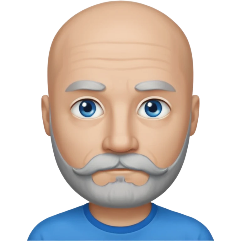 Bald man with blue eyes grey beard and moustache. Black T-shirt  emoji