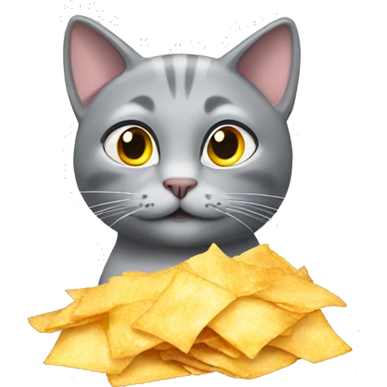 grey cat with pack of chitos chips emoji