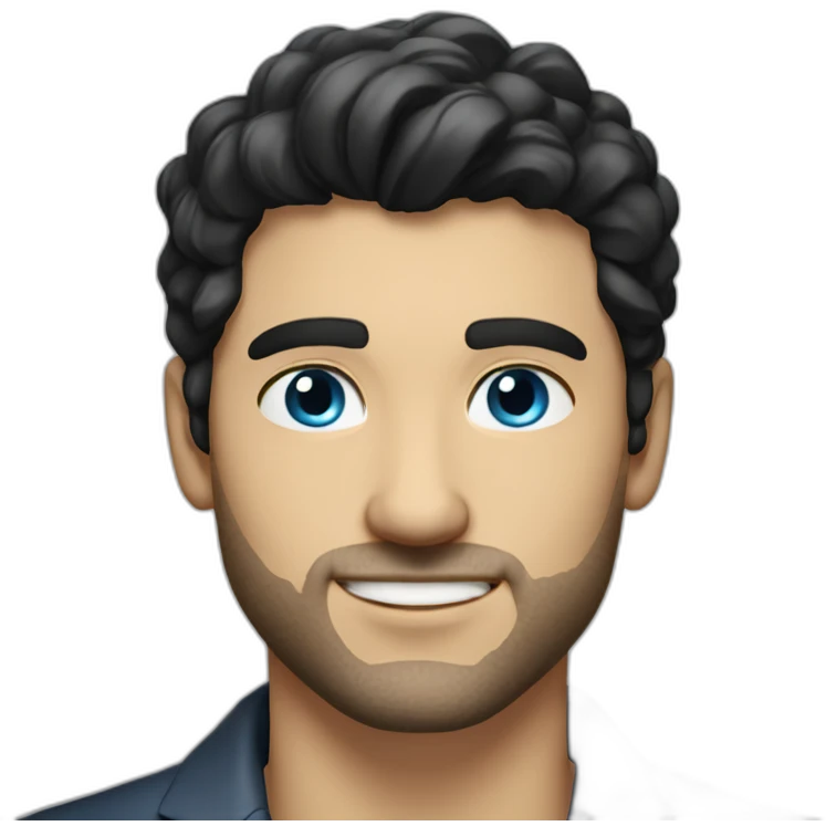 man, blue eyes, 30 year old, caucasian, black hair, blazer, t-shirt, good looking emoji