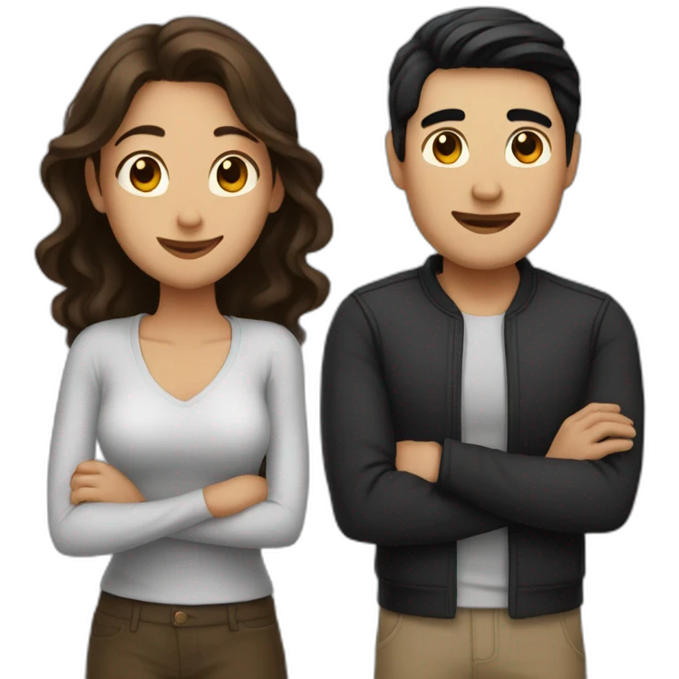man with black hair and woman with brown hair huggingng emoji