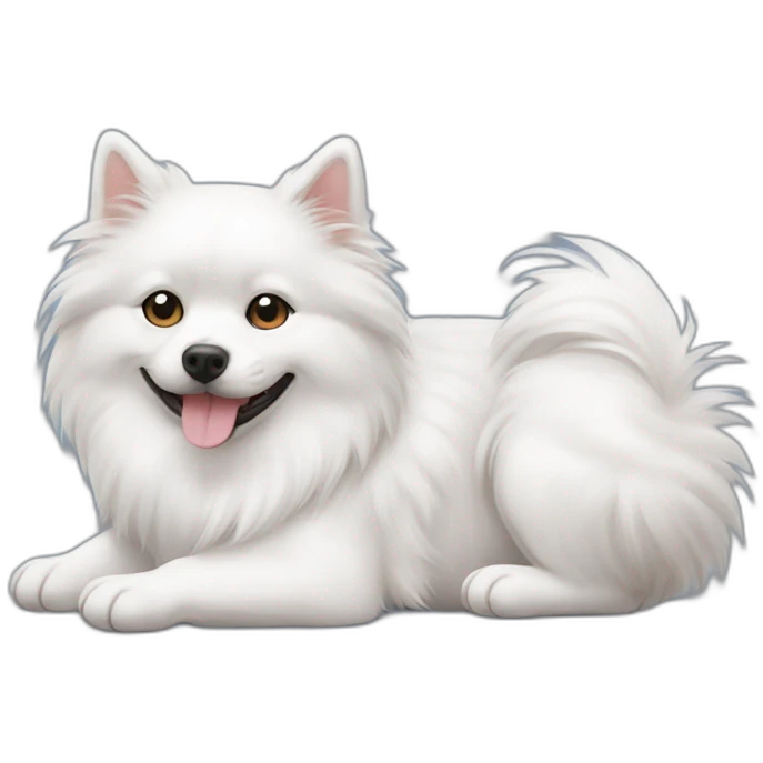 Hund japanspitz weiß mit katze daneben liegen emoji