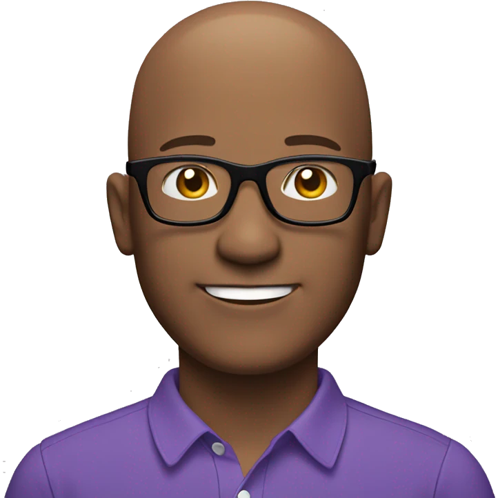 smiling bald man in glasses purple shirt emoji
