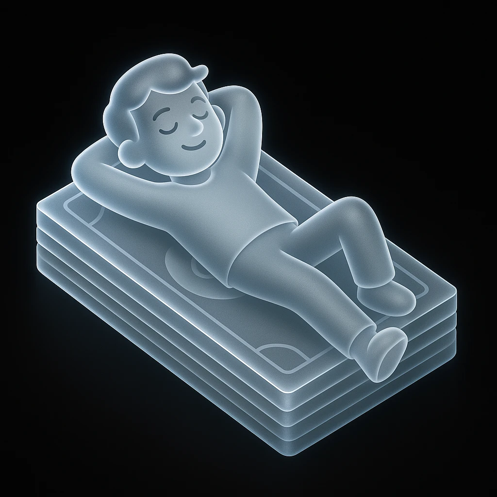 happy person napping on mattress of money emoji