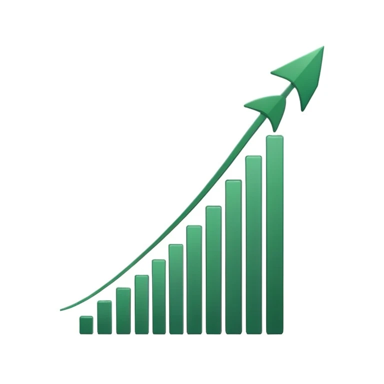 growth chart with one dark green line and a small arrow pointing up, minimalist, white background, iOS emoji style, no smileys emoji