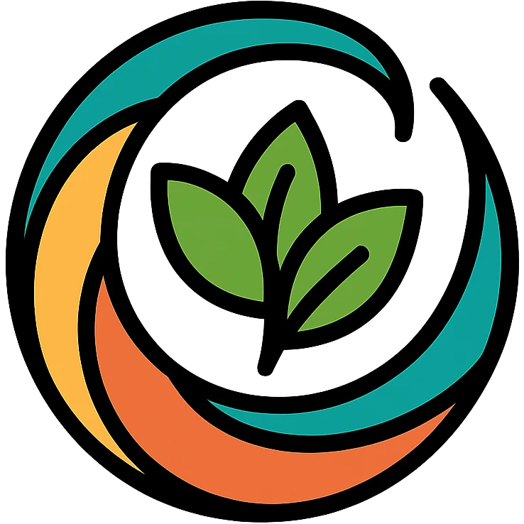 bold colorful icon of tea leaf swirl, referencing Taiwan tea culture, no cliche emoji