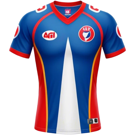 Cinematic Realistic image of an AFL jersey rendered in vibrant team colors with detailed fabric textures and dynamic creases, illuminated by bold, stadium lighting that accentuates its sporty character emoji