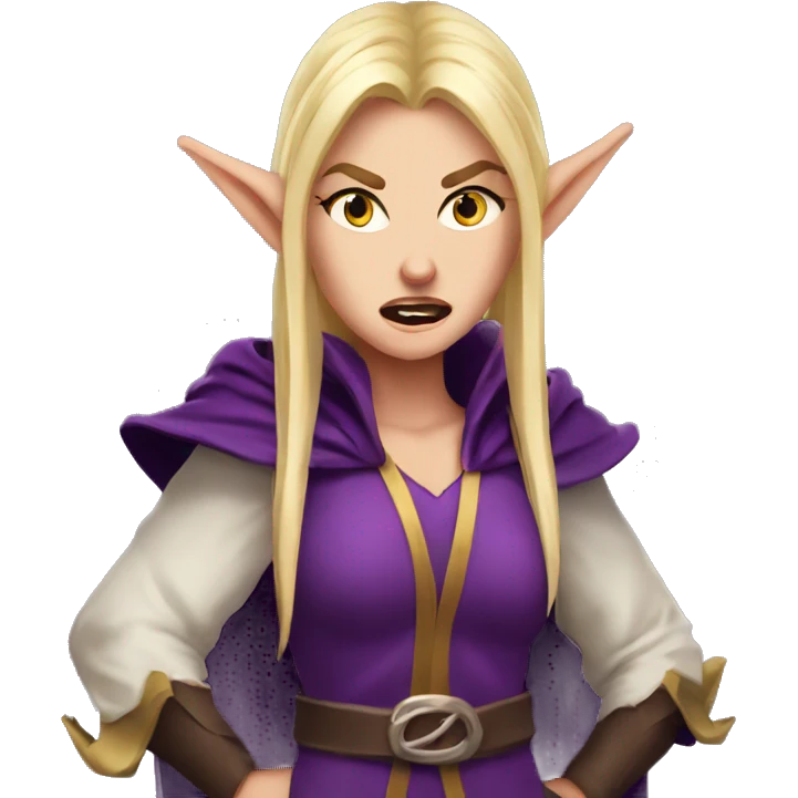 enraged angry, Noble female Elf with Elf ears and blonde hair and purple robes emoji