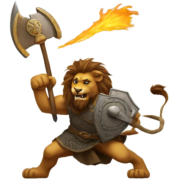 A lion defeating a viking emoji