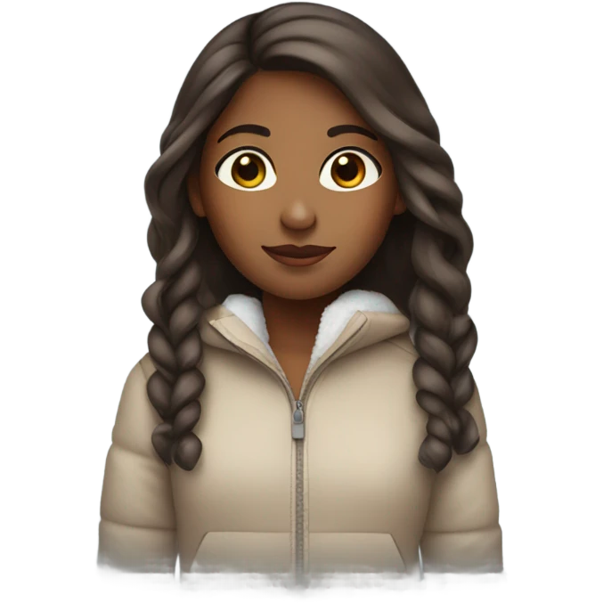 Brown girl with long brown  hair in a snow suit  emoji