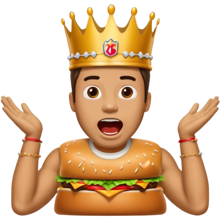 man with a burger king crown sitting down yelling emoji