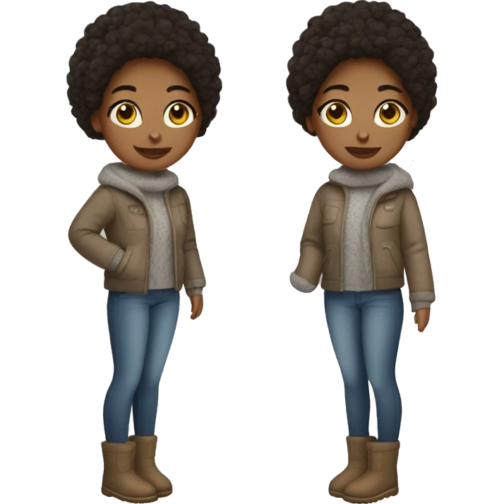 Girl with cute winter outfit with Uggs slippers emoji