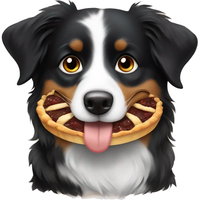 Small black australian shepherd dog eating pie  emoji