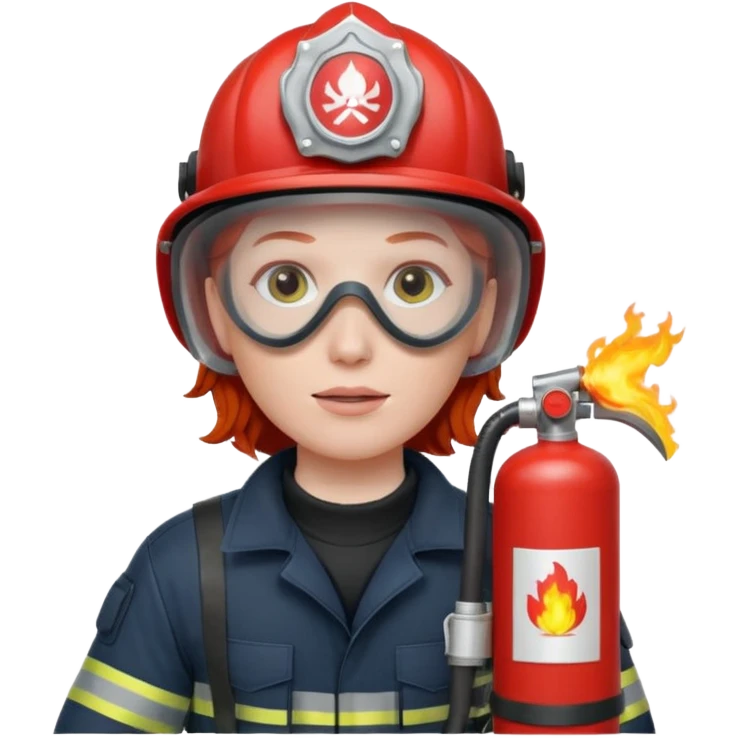 red haired Firefighter with respiratory protection with fire extinguisher emoji