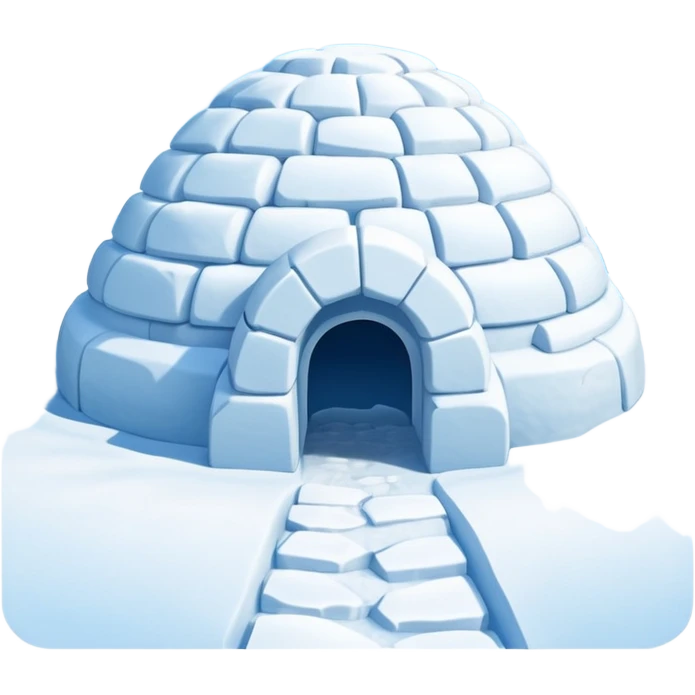 A traditional snow igloo on a vast snowy plain under a clear blue sky. Soft sunlight casts gentle shadows across the snow. The igloo has a small entrance tunnel and compacted snow blocks forming its dome. Realistic Arctic environment, crisp atmosphere, calm winter feeling. emoji