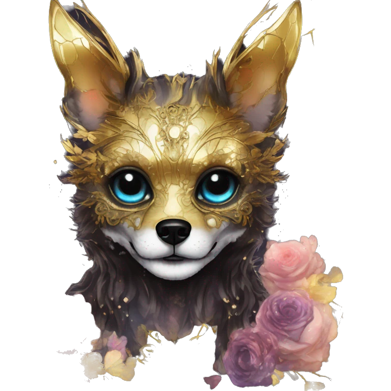 iridescent kintsugi fluffy zombie black brown gold dog fox head zombie skeleton gold mechanical steampunk raven wings nebula galaxy stars colorful flowers fairy lights vintage zombie emoji