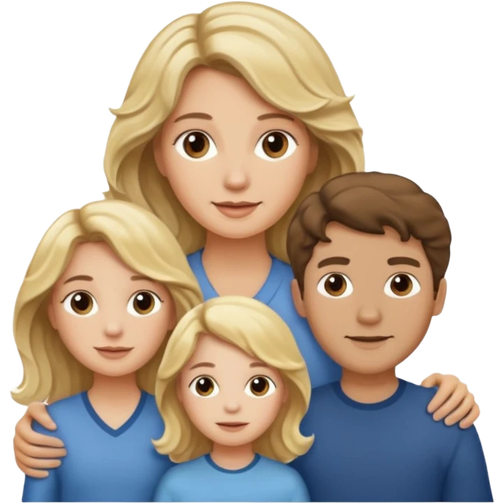 Família de uma mulher loira, um homem de cabelo castanho ondulado e dois filhos emoji