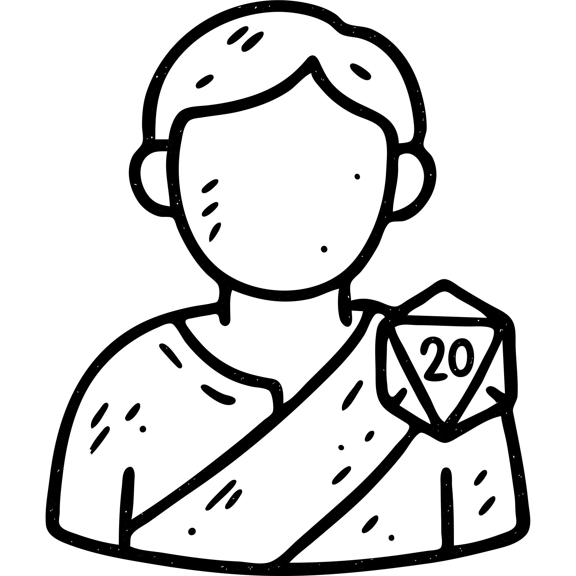 minimalist hand-drawn outlined icon representing Player for DnD TTRPGs with worn and distressed effect emoji