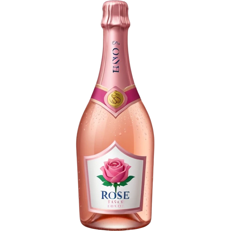 bottle of sparkling rosé with a rose logo on the label, angled to the left, no glass emoji
