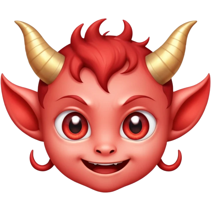 adorable little demon with tiny horns and big sparkly eyes, smiling innocently emoji