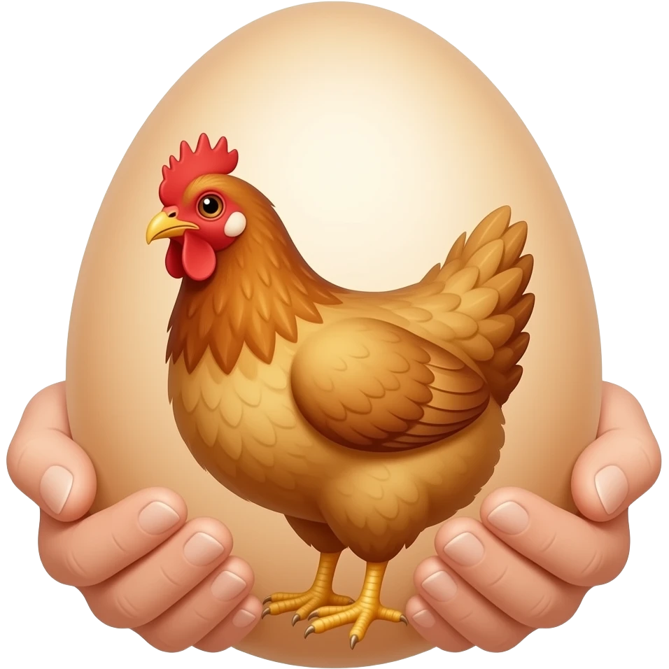 An egg with hands, that is cradling a chicken emoji