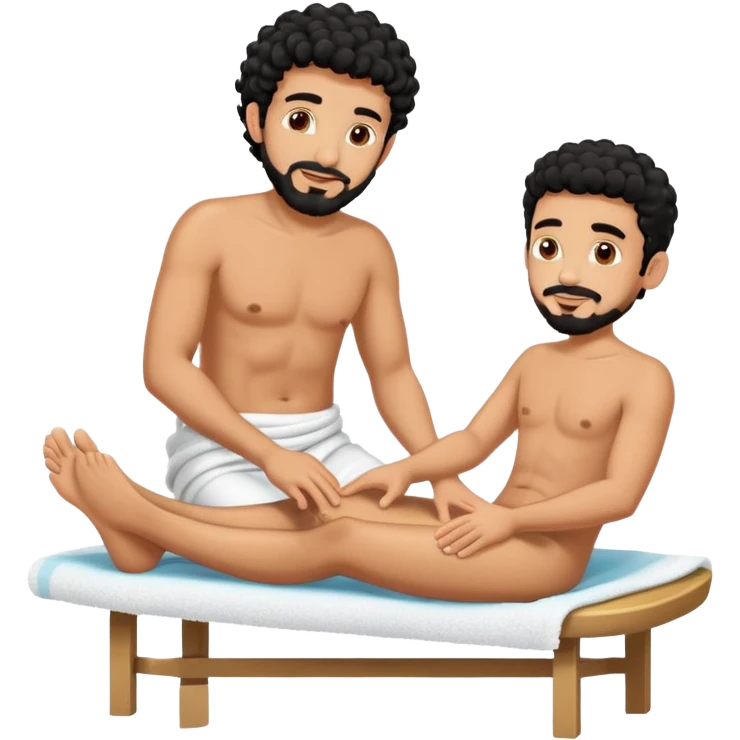 Sehr Gebräunter fast nak Mann nur mit handtuch um den unterkörper (araber mit schwarzen locken und ziegenbart) bekommt fußmassage von einem anderen mann emoji