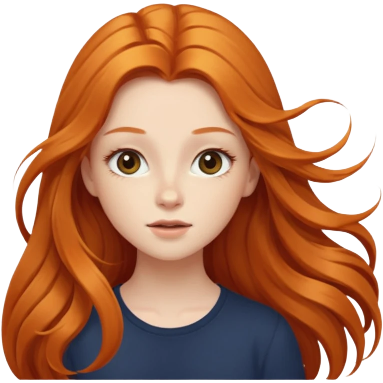 Cute girl with ginger very wind blown long hair and long eyelashes emoji