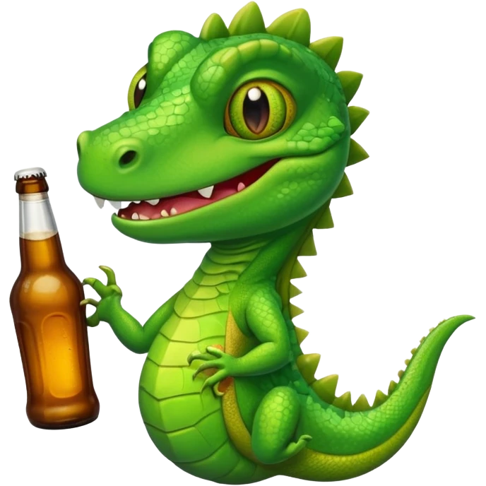 smiling lizard with a beer bottle emoji