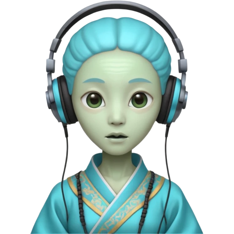 alien, korean ancient dress with headphone, cyan emoji