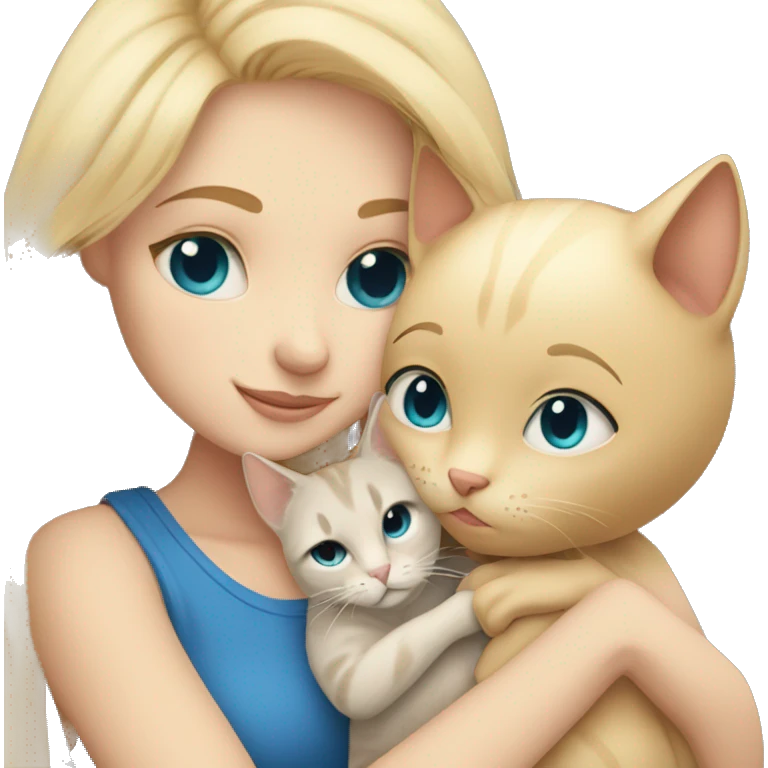Blonde hair blue eyed girl snuggling beige cat  emoji