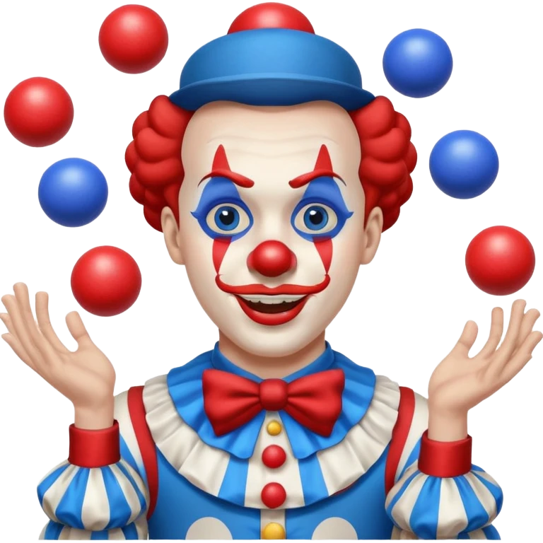 circus juggler clown juggling balls blue and white and red emoji