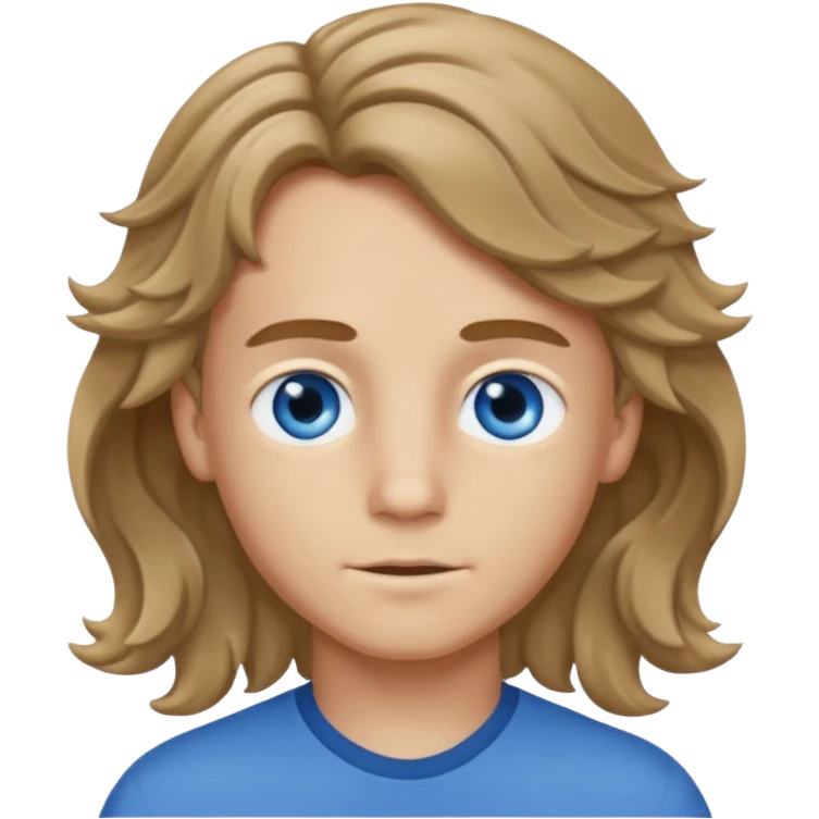Blue eyed boy with dark blond wavy long hair boy and normal skin color emoji