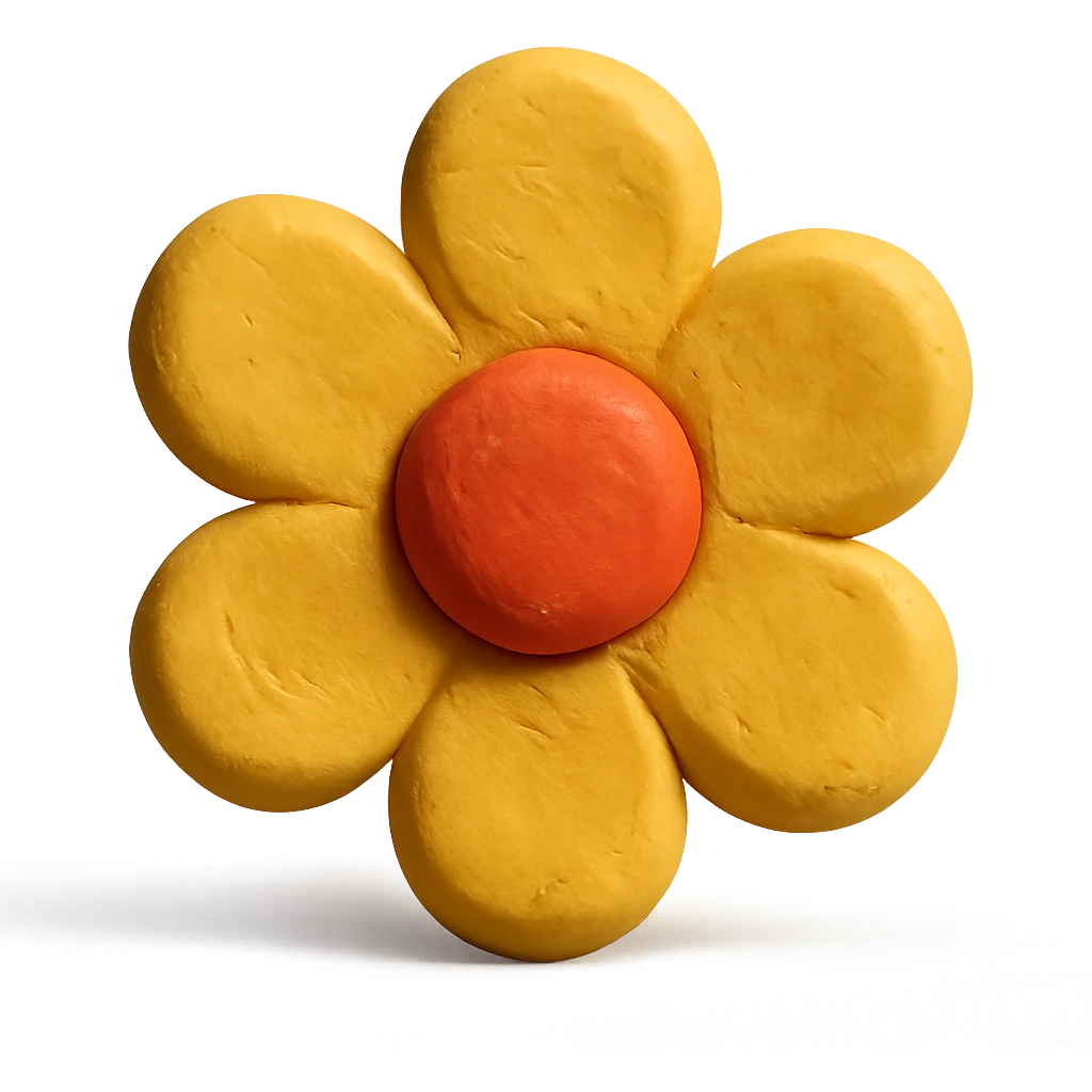 yellow flower-shaped candy, claymation style, isolated on transparent background emoji