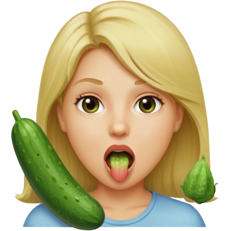 Girl mouth open. Cucumber in her mouth dirty blonde hair emoji
