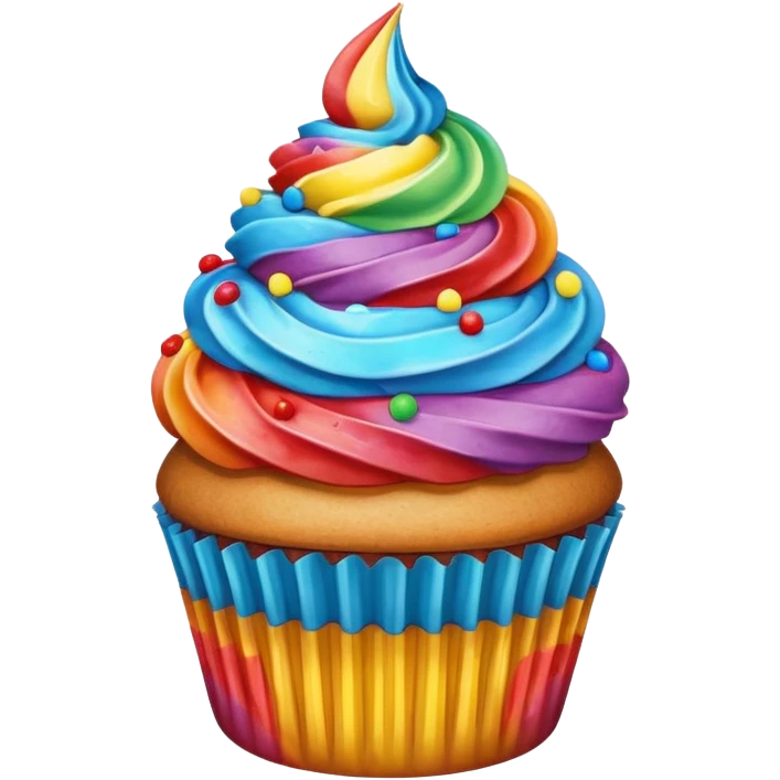 cupcake with rainbow frosting and rainbow sprinkles emoji