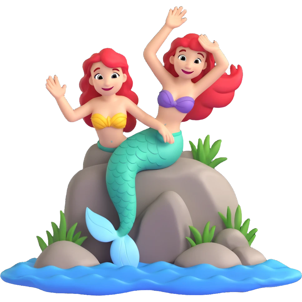 the little mermaid on a rock, waving and smiling at the viewer emoji