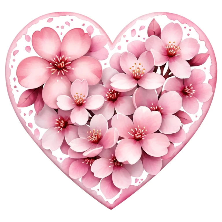 heart with sakura and watercolor effect emoji
