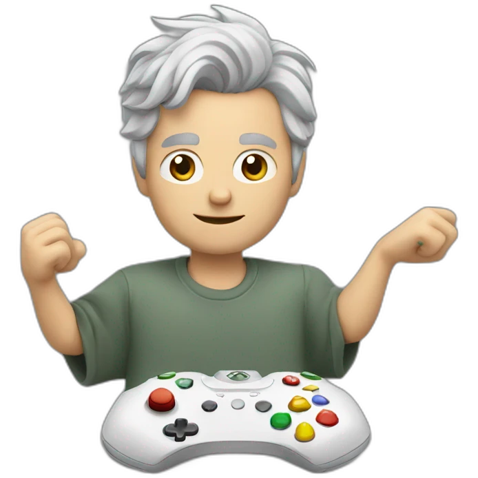 white man with grey hair, playing xbox emoji