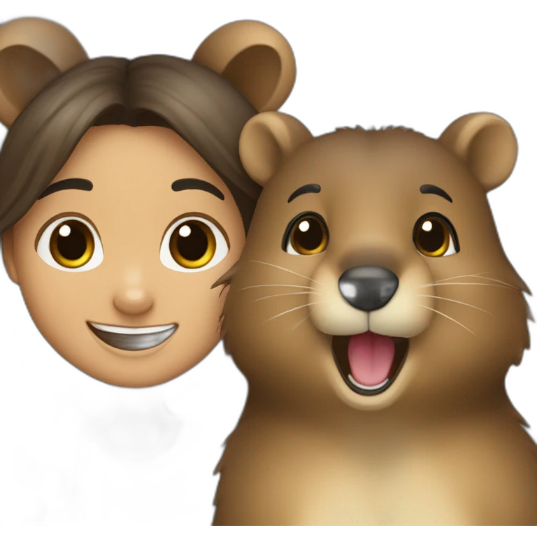 a-happy-quokka-with-happy-girl-who-is-black-long-hair emoji