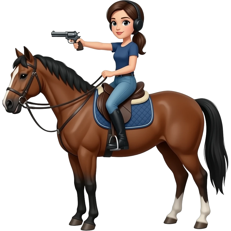 A girl on the horse with the gun emoji