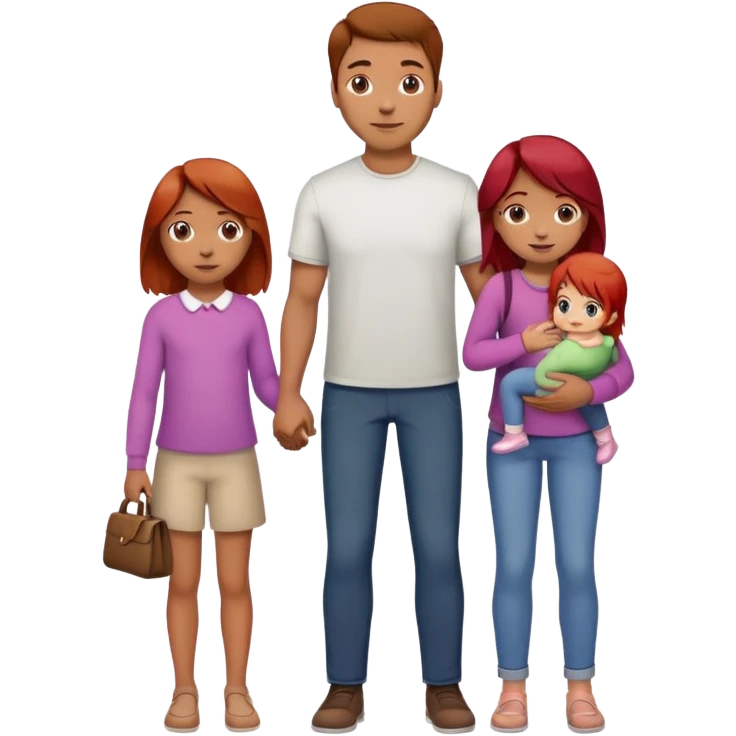 A man with brown hair holding a child, a daughter, and a girl with red hair by the hand emoji