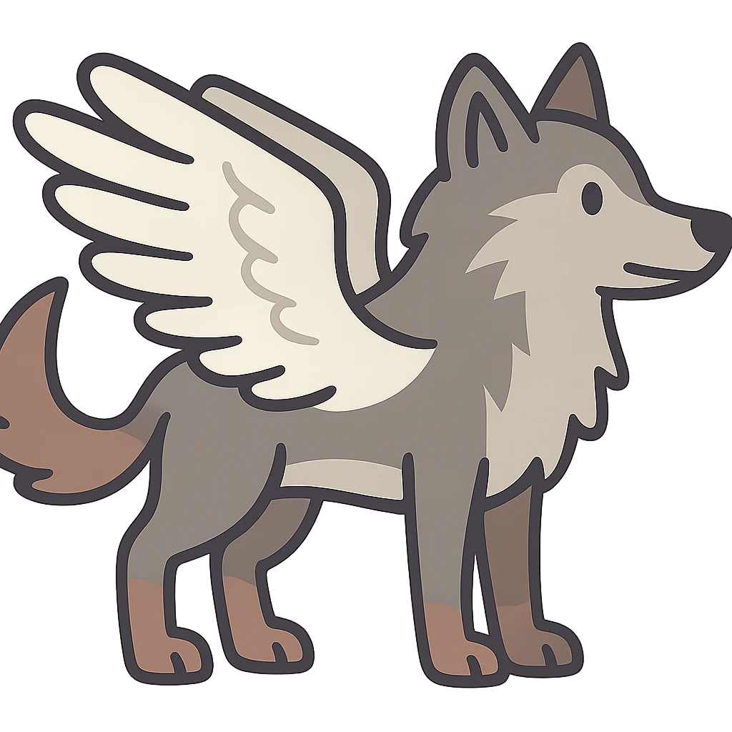 flat toon style wolf with swan wings emoji