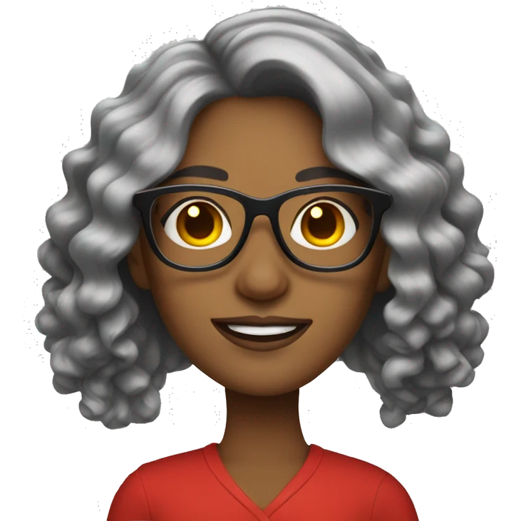 woman wih wavy long hair hair wearing red glasses emoji