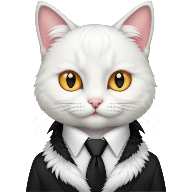 White cat with a black necktie emoji