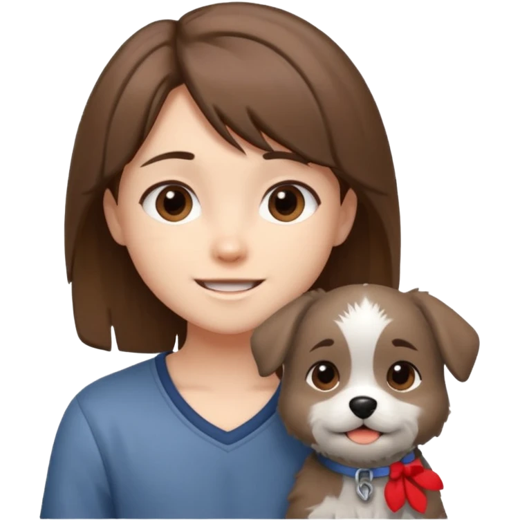 chibi teen with brown hair and her grey dog whos scruffy emoji
