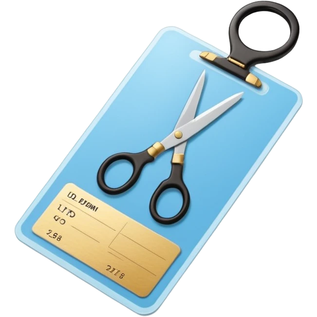 Floating black Scissors cutting in half a light blue idf soldier ID card with golden chip in 2 parts .hyper realistic emoji