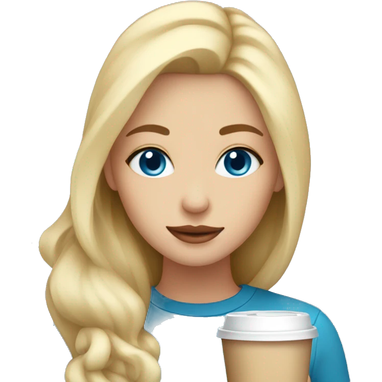 Blonde blue eyed girl with coffee in her hands emoji
