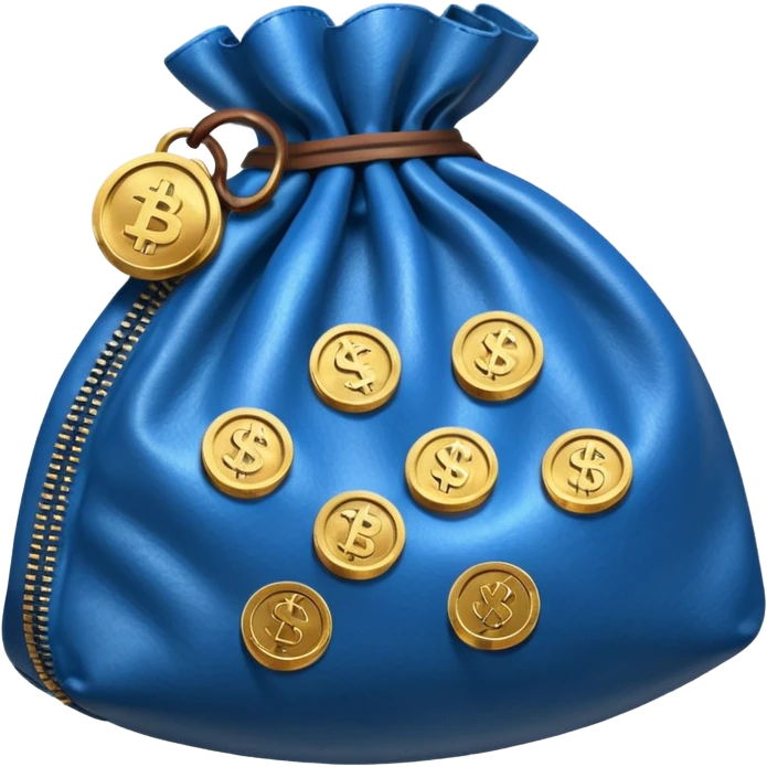 blue coins inside an opened brown money bag  emoji