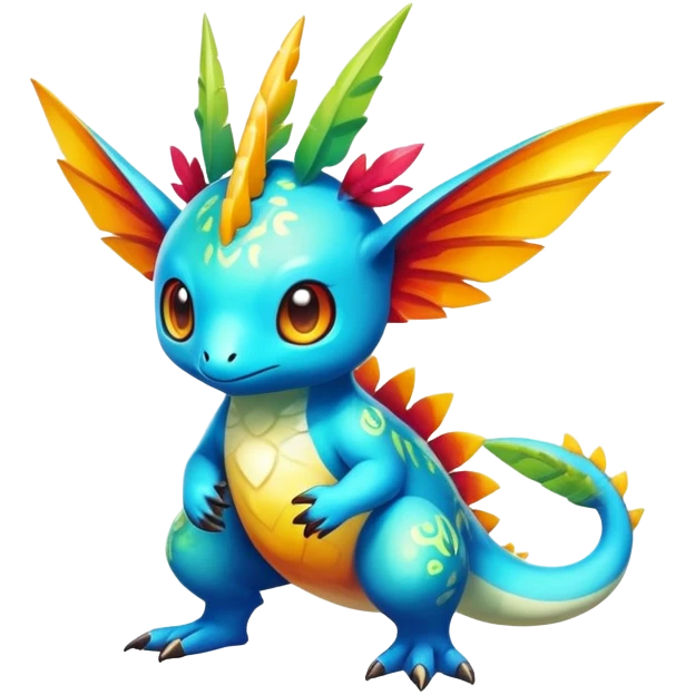 Exotic tropical shiny rare epic cute Fakémon-creature, full body, with random markings emoji