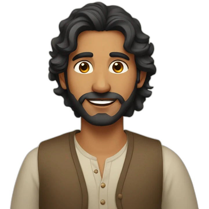 indian man, no beard, short black wavy hair, oval face, white complexion emoji